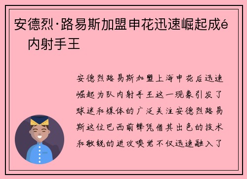 安德烈·路易斯加盟申花迅速崛起成队内射手王 安德烈·路易斯加盟申花迅速崛起成队内射手王